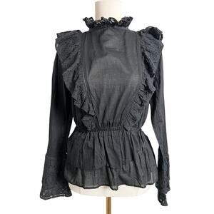 Walter Baker Blouse Black Ruffle High Neck Steampunk Top Whimsigoth Victorian S